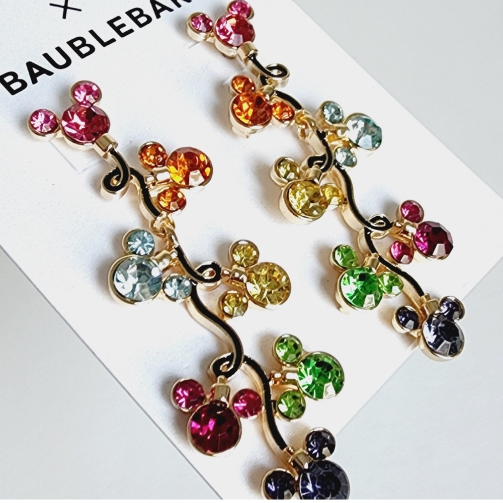 Disney X Baublebar Mickey Mouse Colorful Rhinestone Drop Earrings - Picture 2 of 4